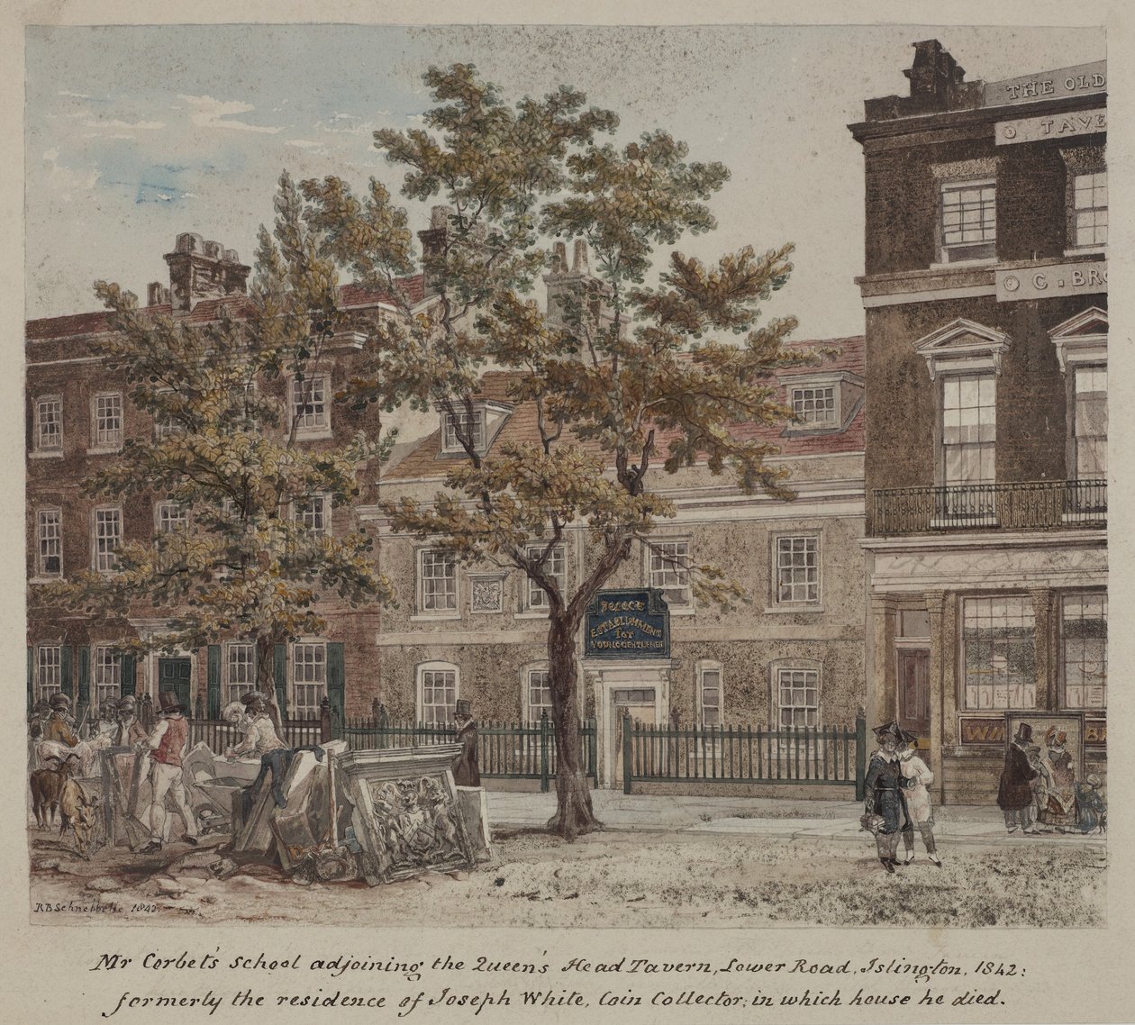 École de M. Corbet, Lower Road (Essex Road) Islington, 1842 - Robert Blemell Schnebbelie