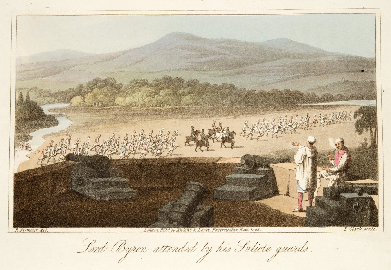Lord Byron accompagné de ses gardes Suliotes, des Derniers Jours de Lord Byron par William Parry, pub. 1825 - Robert Seymour