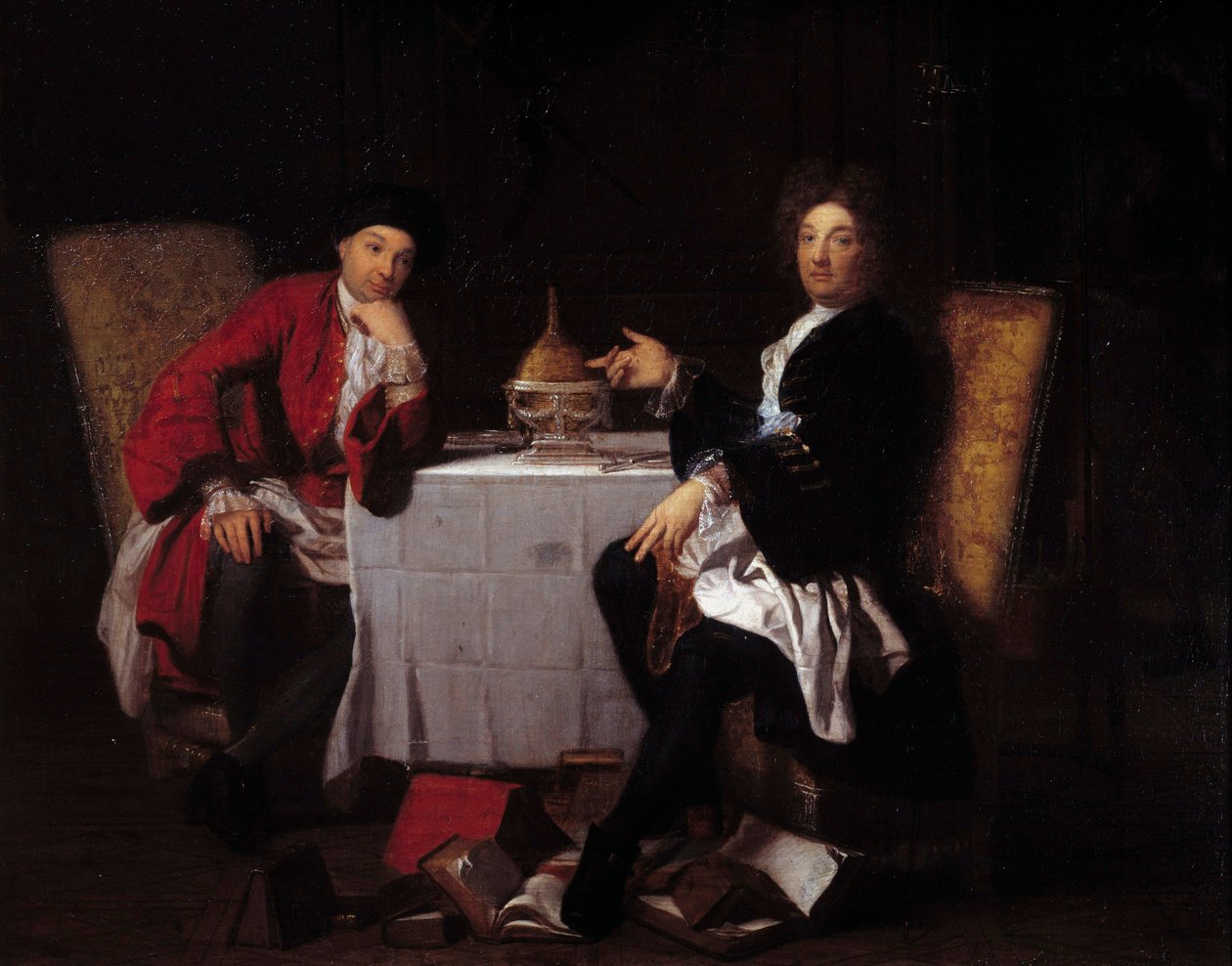 Deux épicuriens Deux philosophes parlant à une table - Robert (attr. to) Tournieres