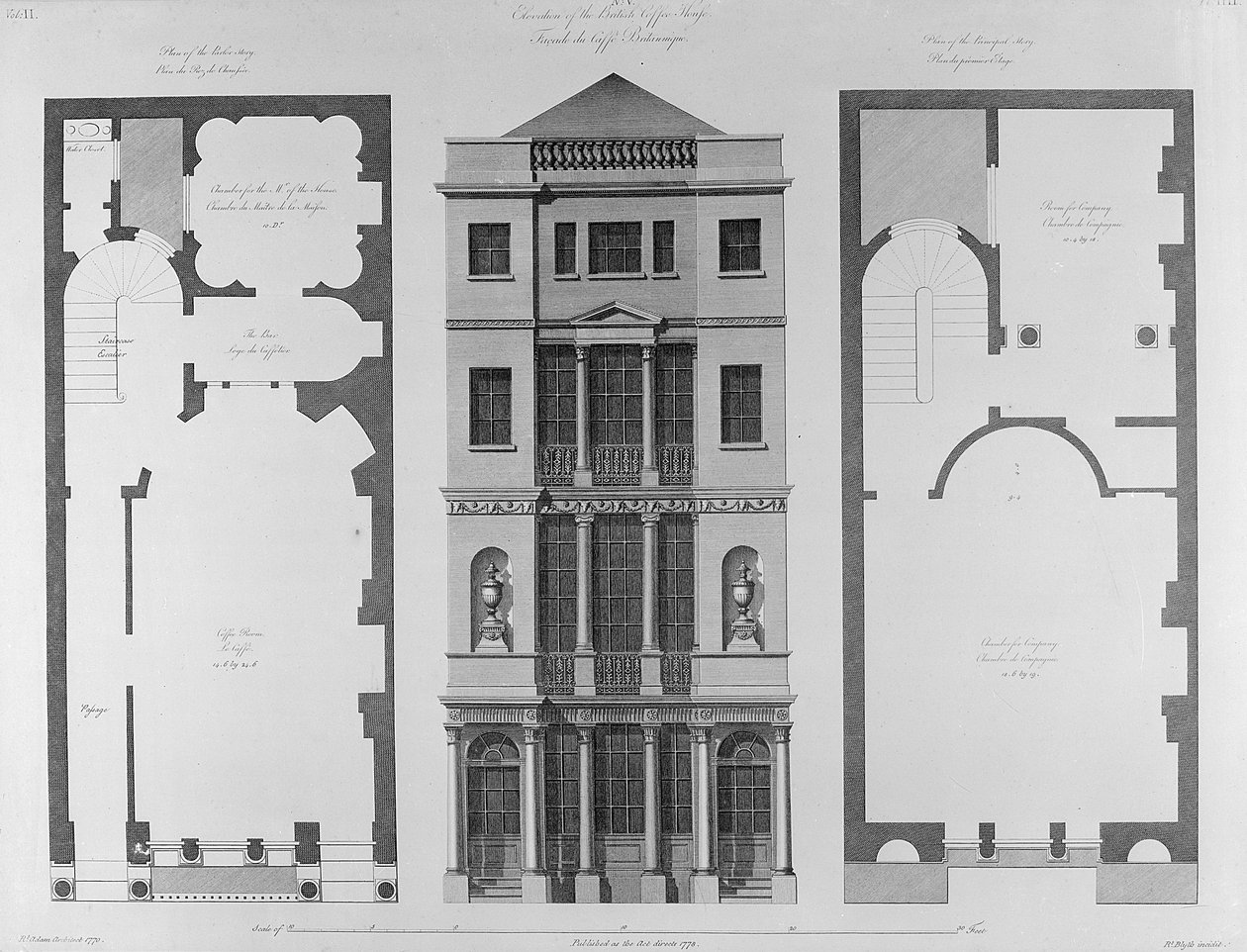 Élévation du British Coffee House, gravé par Robert Blyth, 1778 - Robert Adam