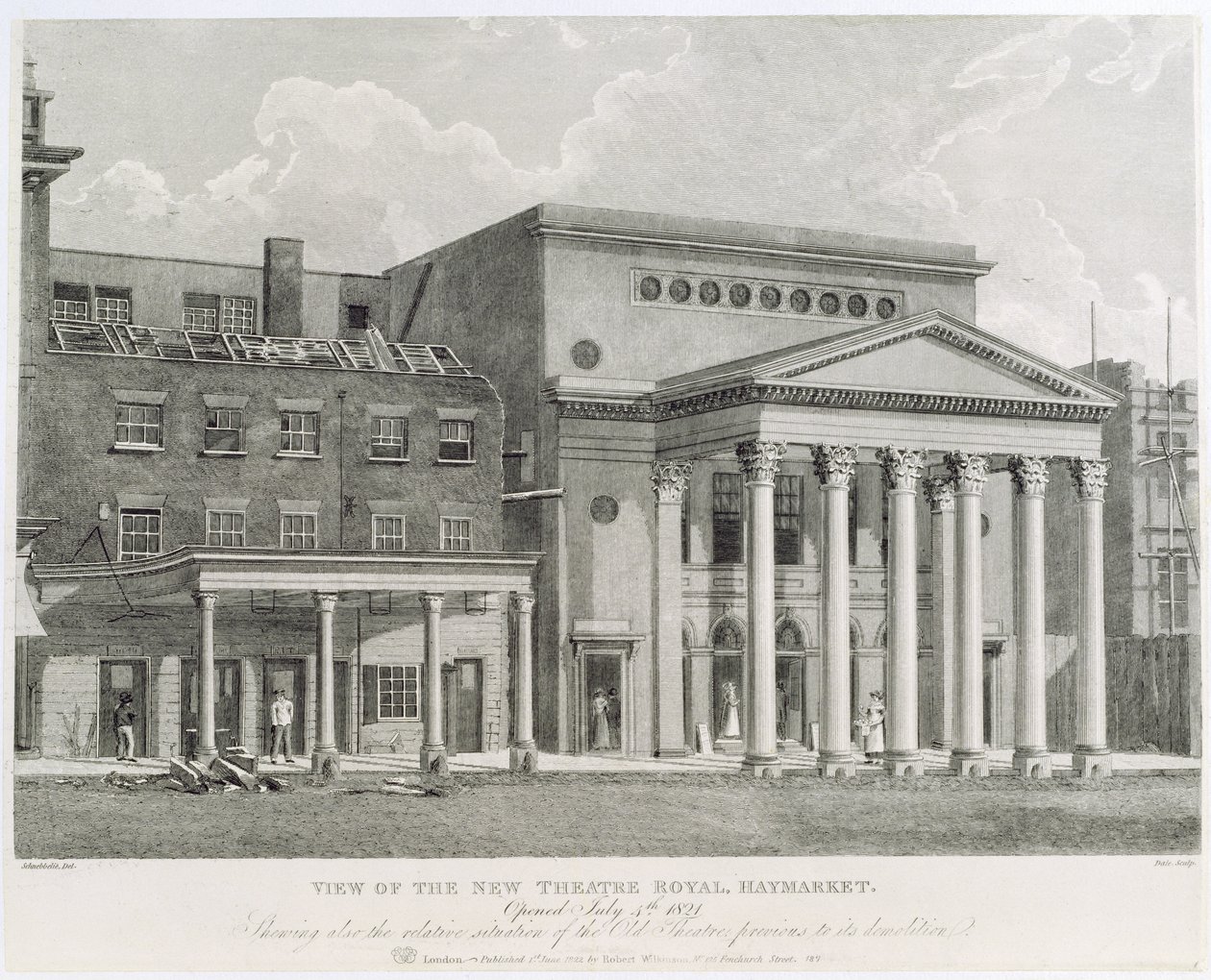 Vue du Nouveau Théâtre Royal, Haymarket, Ouvert le 4 juillet 1821, montrant également la situation relative de l