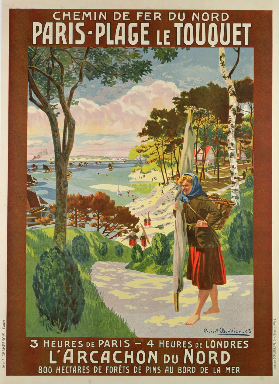 Affiche publicitaire pour Paris-Plage le Touquet, Pas de Calais, vers 1910 - Robert Boullier