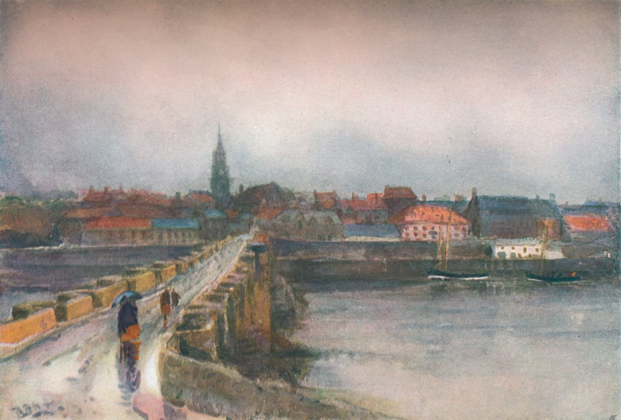 Un jour de pluie, vieux pont de Berwick - Robert Buchan Nisbet