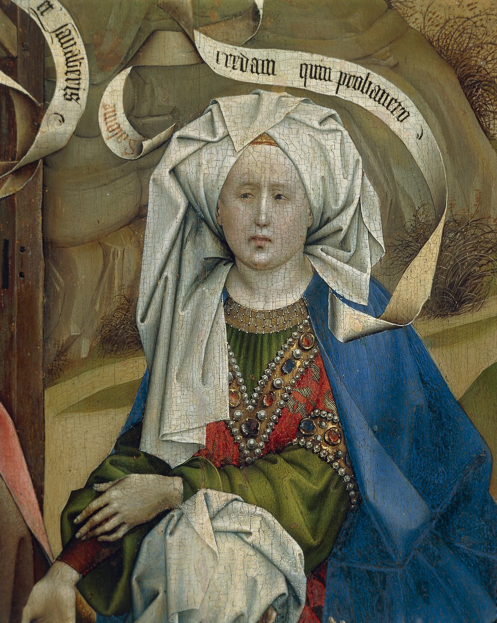 Détail représentant une femme de la Nativité, par Maître de Flemalle Robert Campin, vers 1420 - Robert Campin
