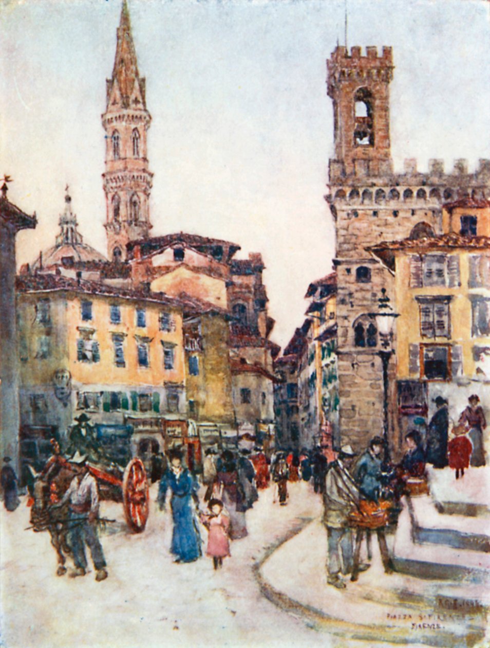 Piazza S Florence, Florence (lithographie couleur) - Robert Charles Goff