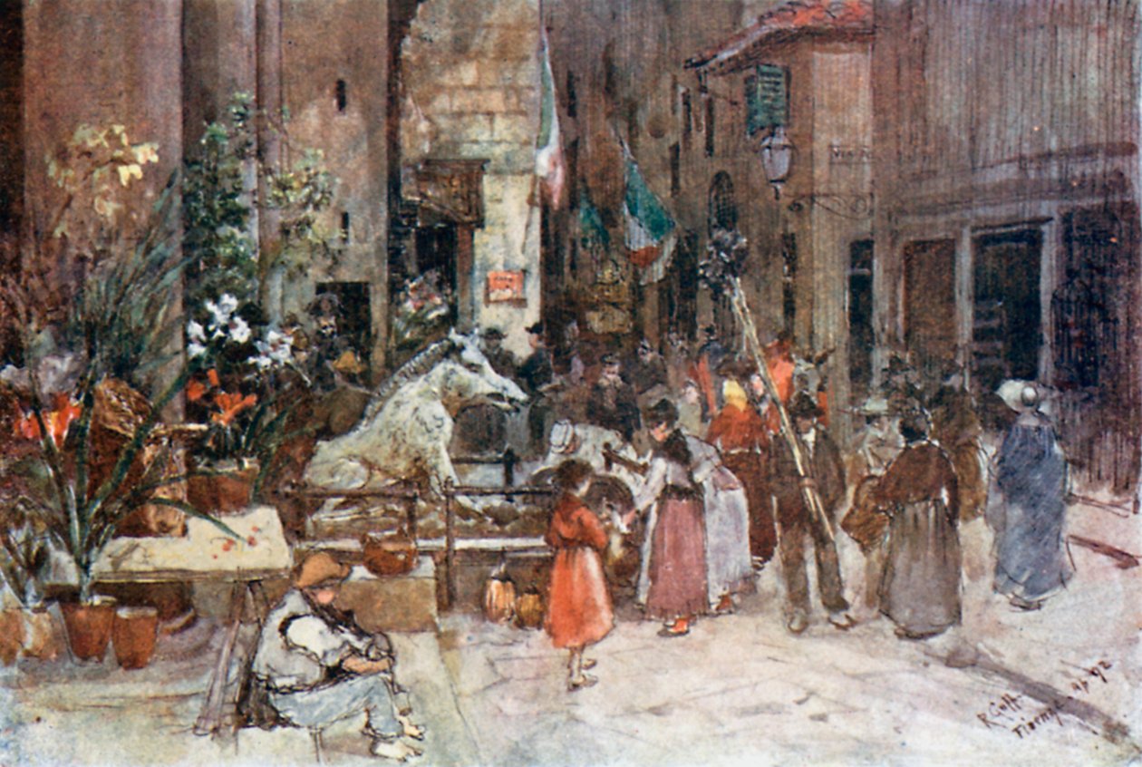 Le "Mercato Nuovo", en 1884 (lithographie couleur) - Robert Charles Goff