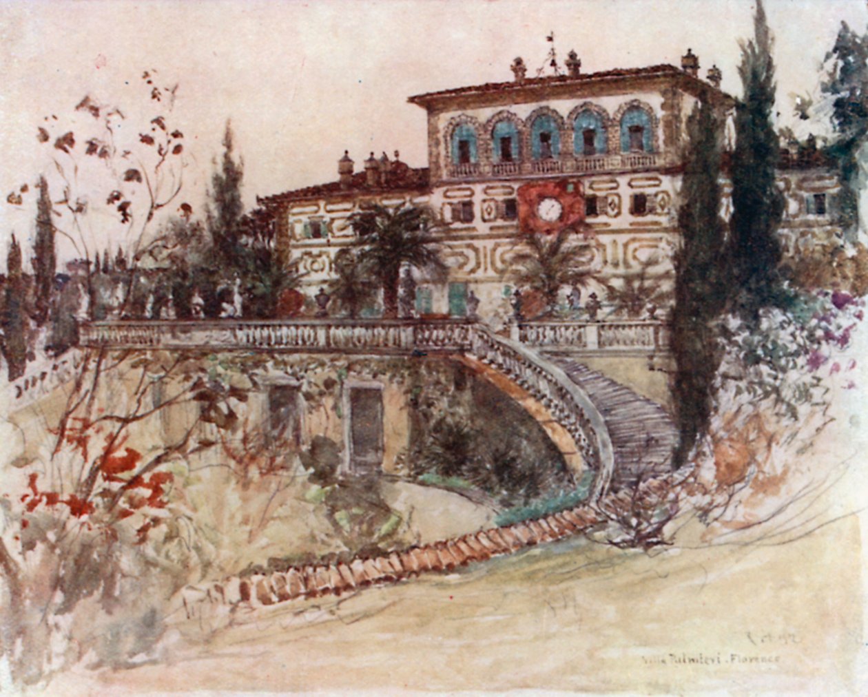 The Villa Palmieri (colour litho) - Robert Charles Goff