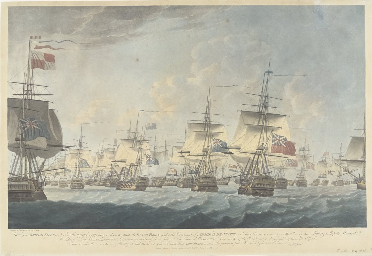 Bataille de Camperdown (1797) : attaque par la flotte britannique - Robert Dodd