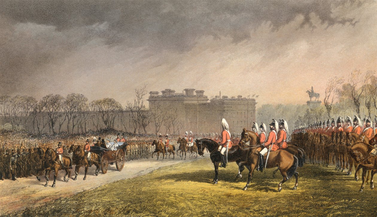 Hyde Park, la Princesse passant devant les lignes de volontaires, 7 mars 1863 (gravure) - Robert Dudley