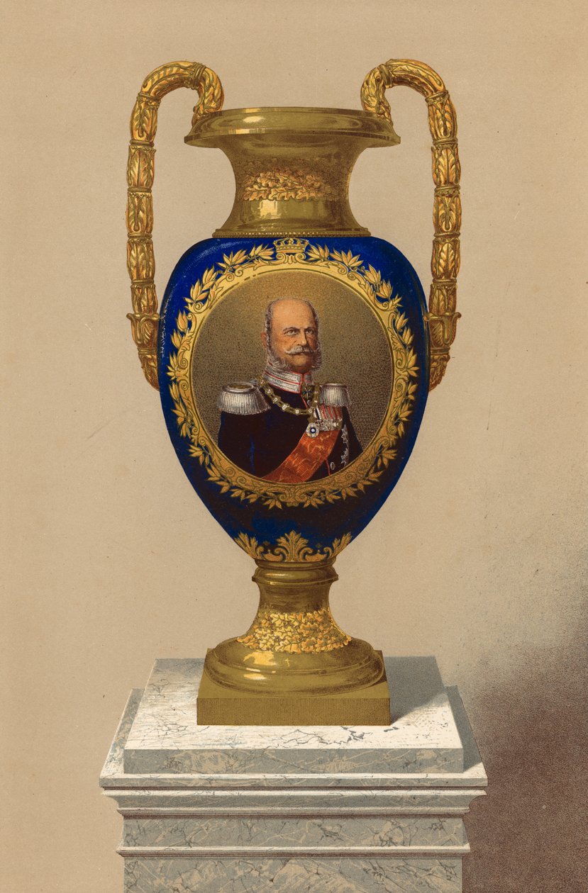 Vase en porcelaine, offert par leurs Majestés le Roi et la Reine de Prusse (chromolitho) - Robert Dudley