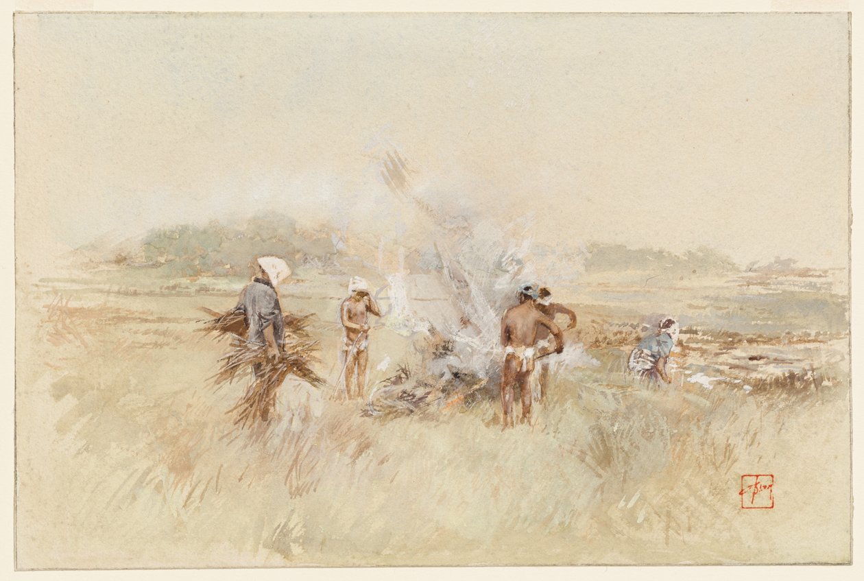 Au travail, entassant des broussailles sur des feux couvants - Robert Frederick Blum