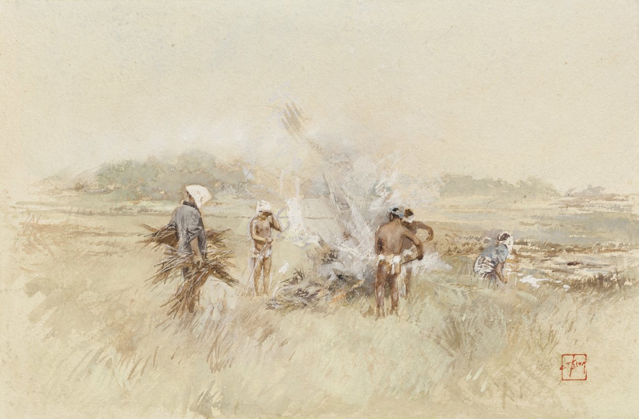 Au travail entassant des broussailles sur des feux fumants, 1867-1903 - Robert Frederick Blum