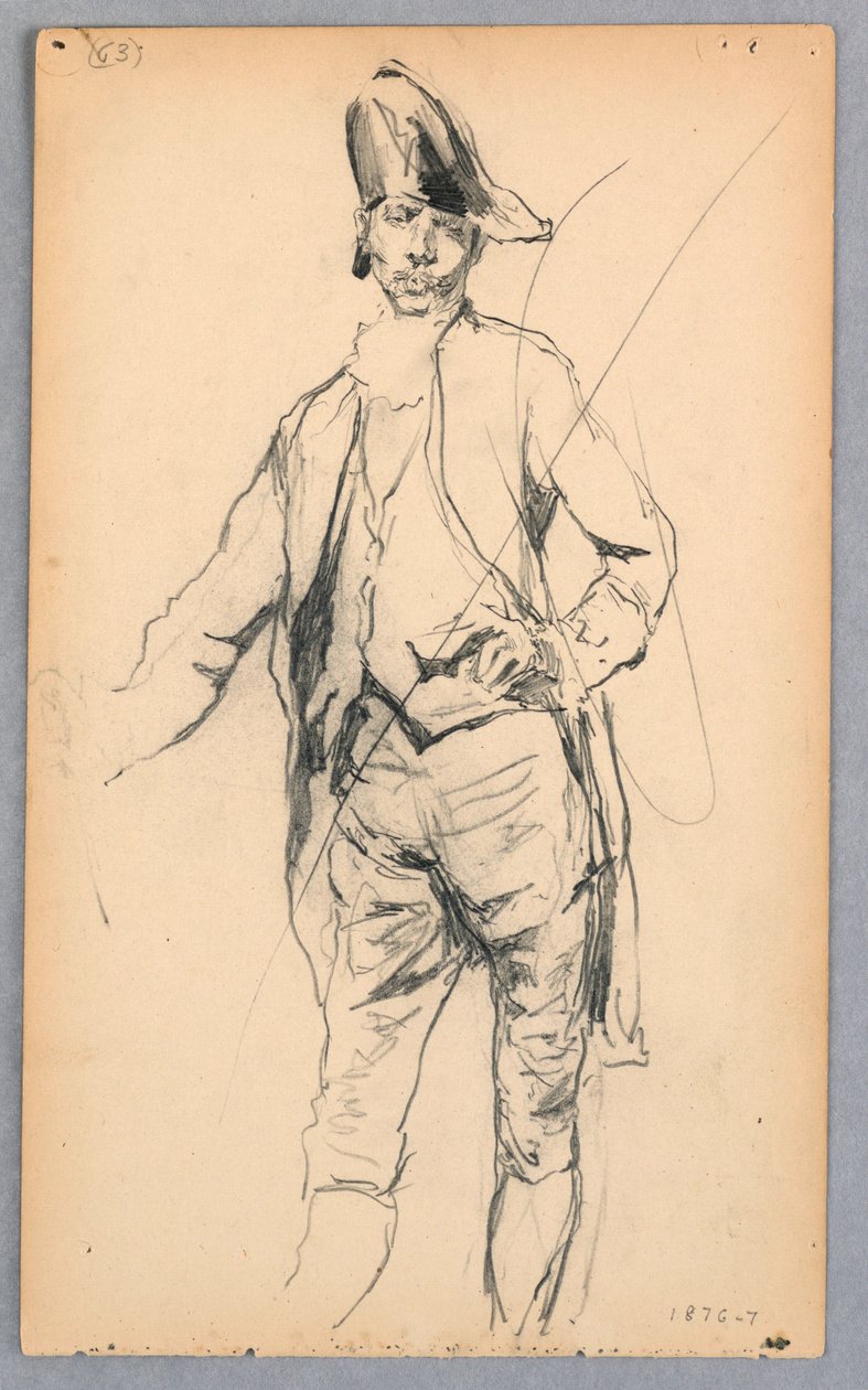 Dessin, figure masculine debout en costume du XVIIe siècle, 1876-77 - Robert Frederick Blum