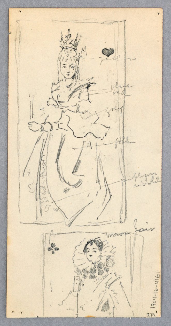 Dessin, scène de rue, Italie (recto) ; deux vues encadrées de femmes sur des cartes à jouer (verso), 1882 - Robert Frederick Blum