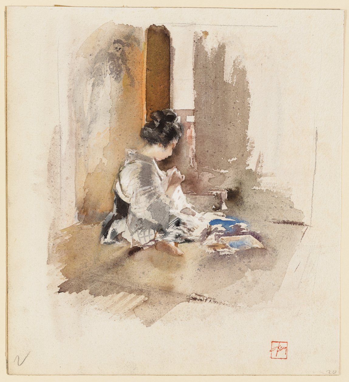 Jeune fille japonaise cousant - Robert Frederick Blum