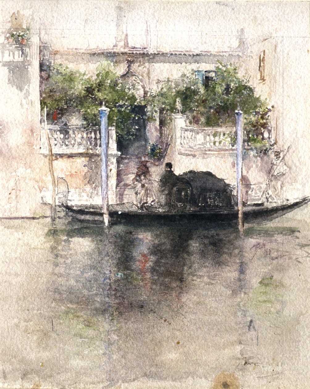 Dame montant dans une gondole depuis un palais - Robert Frederick Blum