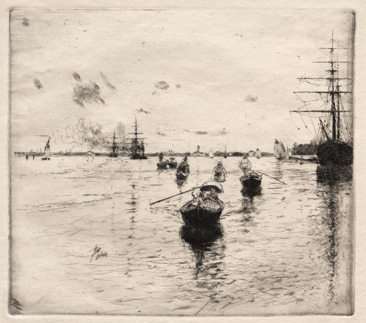 Lagune avec des vapeurs et des gondoles - Robert Frederick Blum