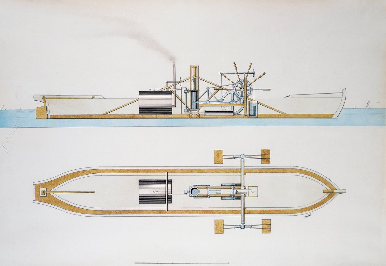 Bateau à vapeur conçu par Robert Fulton, aquarelle, États-Unis - Robert Fulton