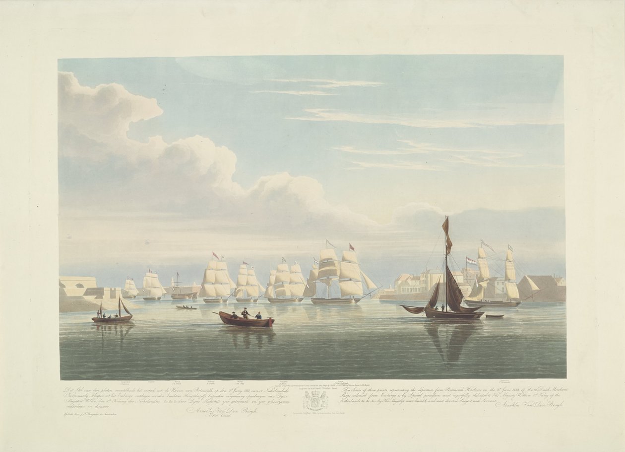 Départ de douze navires marchands néerlandais du port de Portsmouth, 1833 (plaque 1) - Robert Havell (II)
