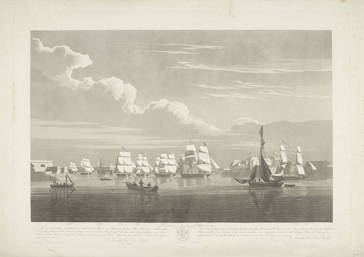 Départ de douze navires marchands néerlandais du port de Portsmouth, 1833 (plaque 1) - Robert Havell (II)