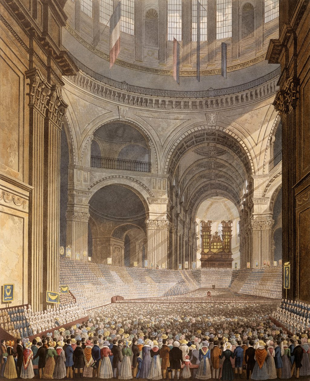 aquarelle - La réunion anniversaire des enfants de la Charité dans la cathédrale de St. Paul - Robert Havell