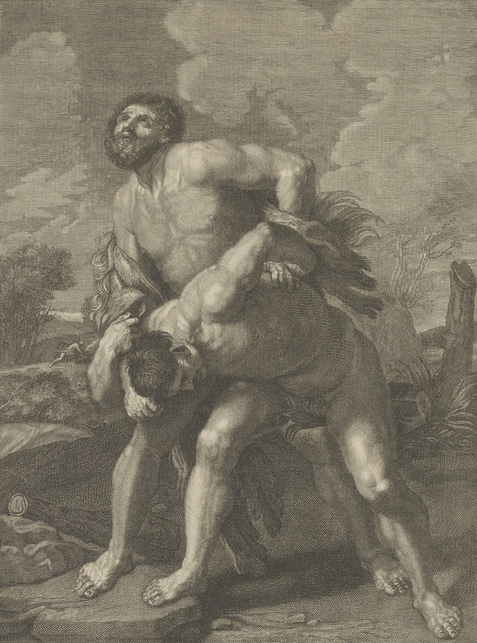 Hercule portant une peau de lion et combattant Achéloos, un paysage en arrière-plan, vers 1713-72 - Robert Hecquet