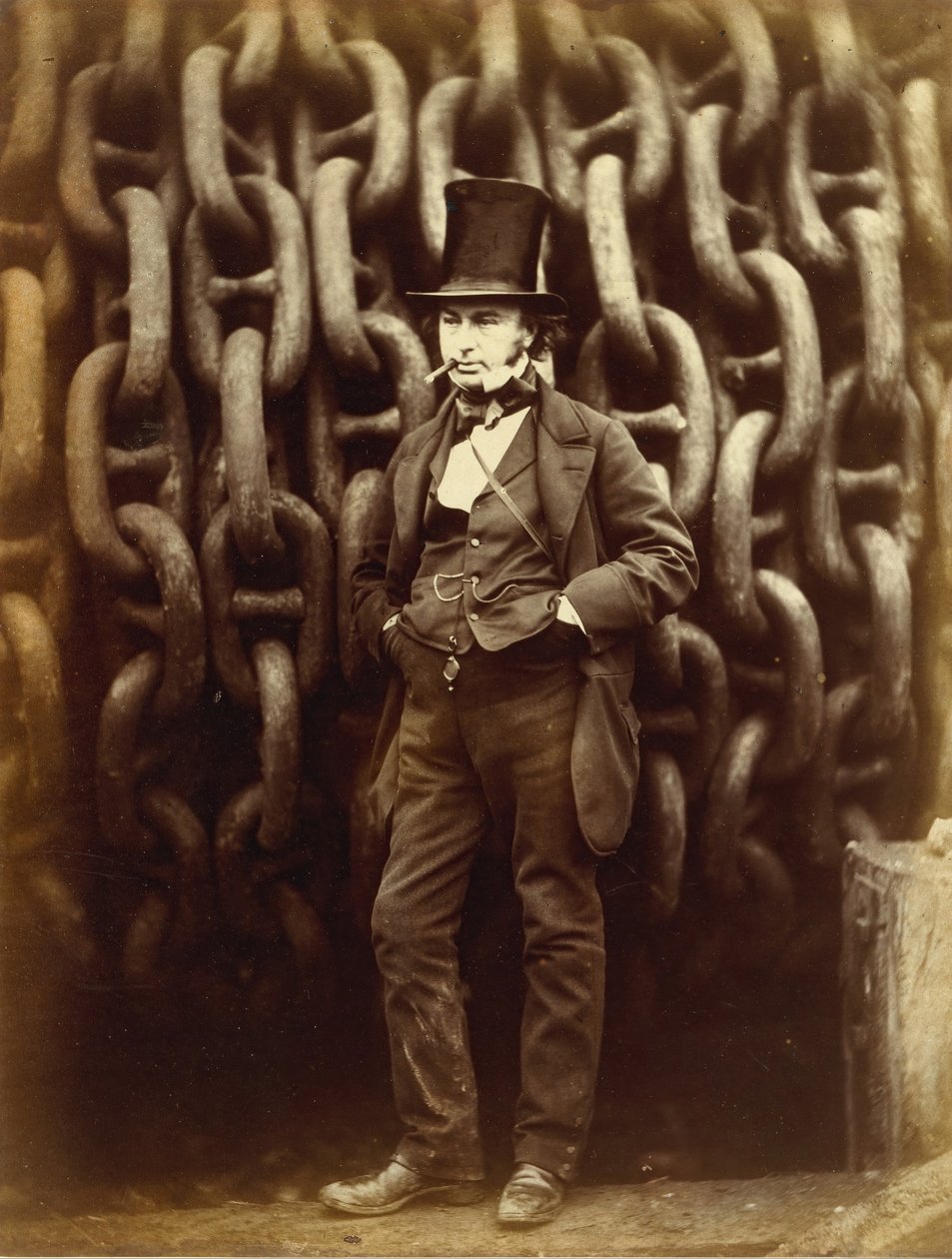 Isambard Kingdom Brunel devant les chaînes de lancement du Great Eastern, imprimé 1863-64 - Robert Howlett