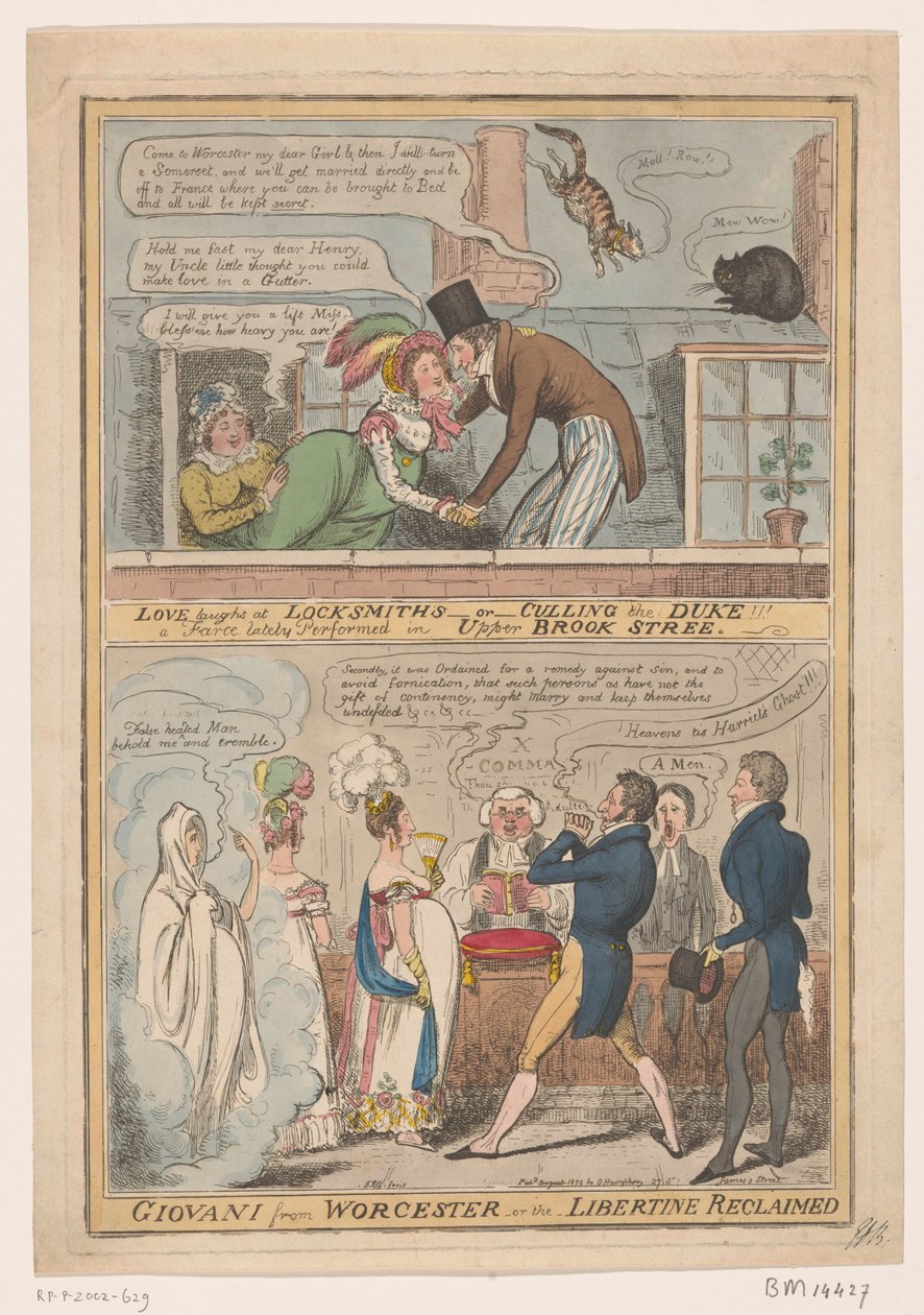 Caricature sur le mariage du marquis de Worcester et Anne Francis Culling Smith, 1822 - Robert Isaac Cruikshank
