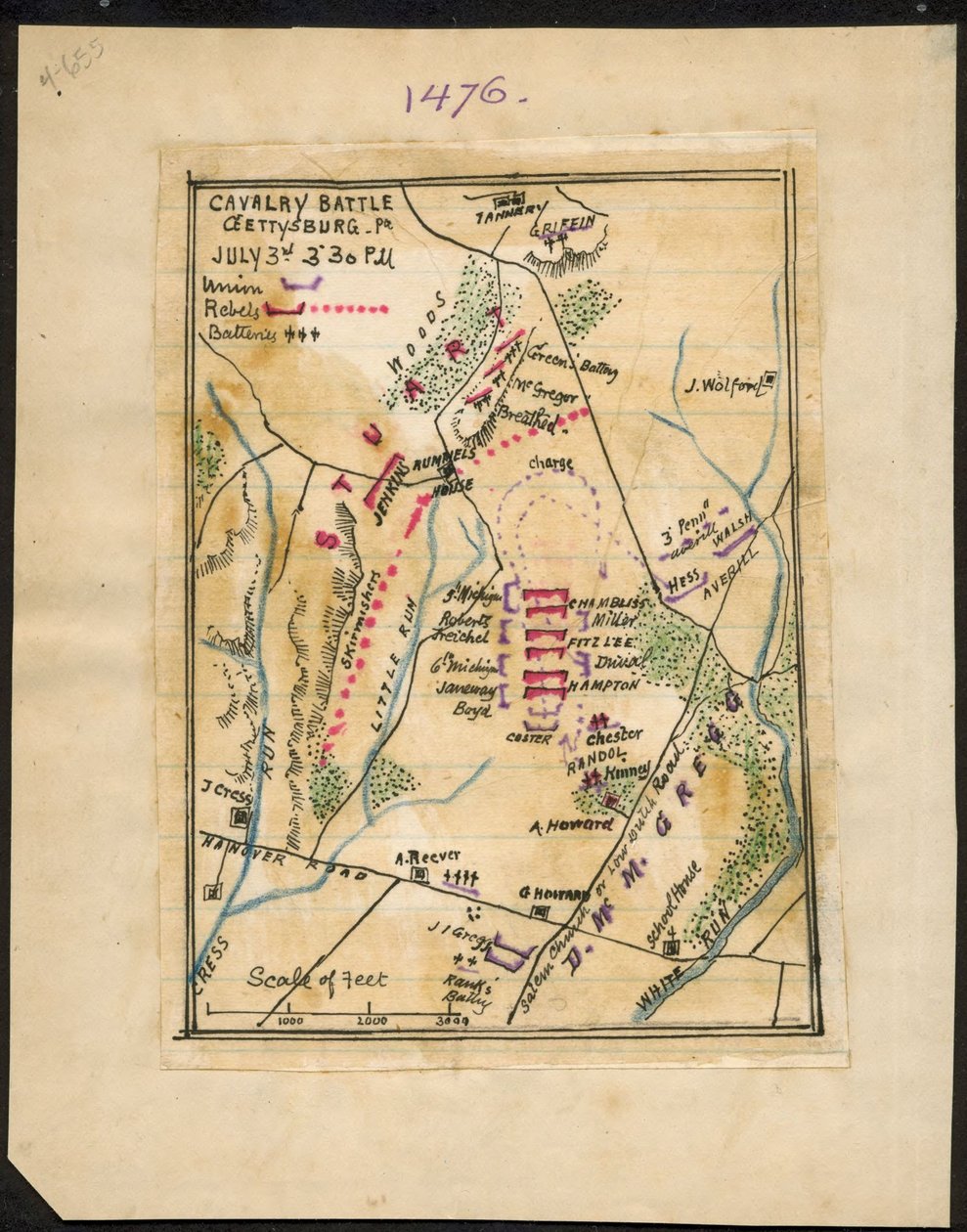 Bataille de cavalerie, Gettysburg, Pa. 3 juillet 3-30 p.m. LOC gvhs01.vhs00150 - Robert Knox Sneden