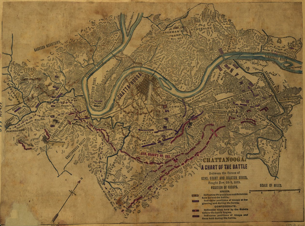 Chattanooga Un tableau de la bataille entre les forces des Gens. Grant et Braxton Bragg, du 24 au 5 novembre 1863. LOC gvhs01.vhs00275 - Robert Knox Sneden
