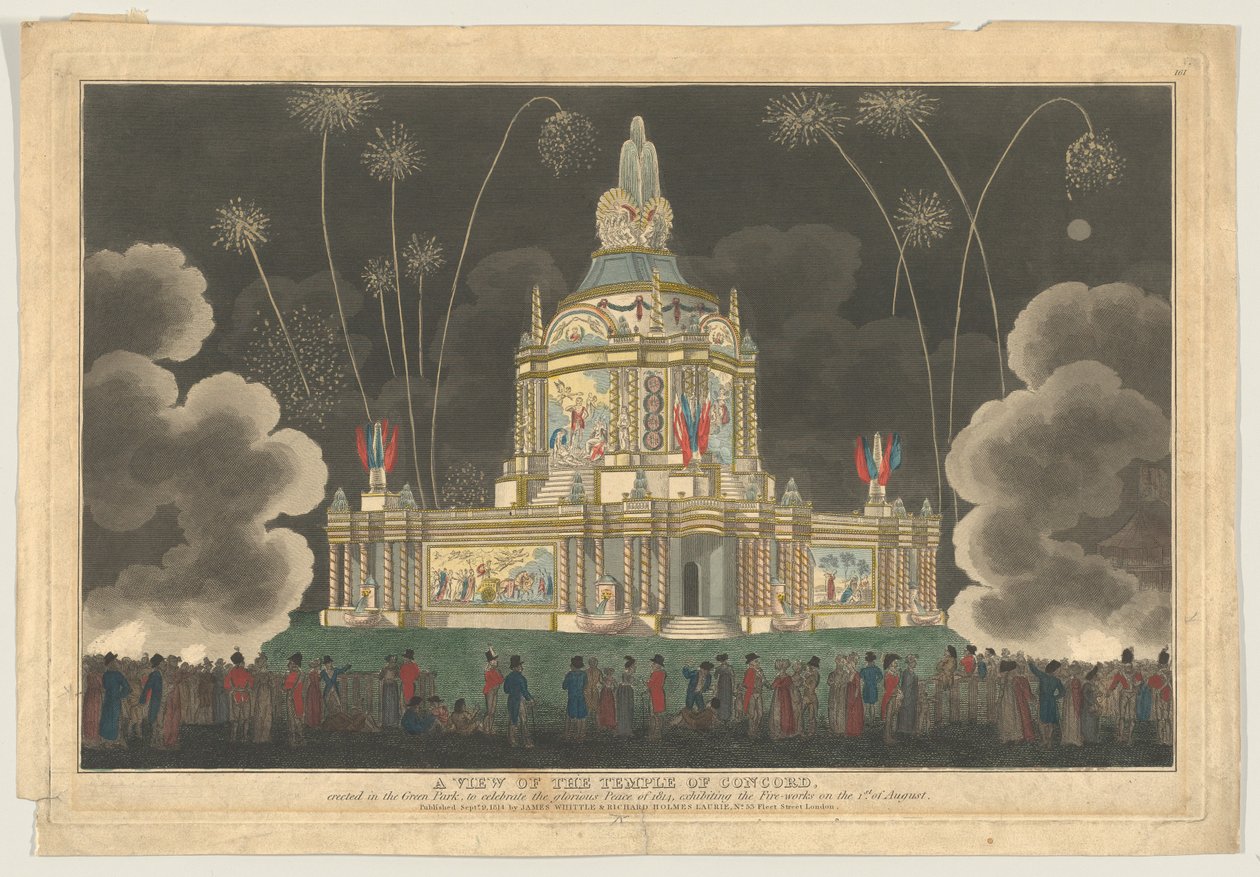 Vue du Temple de la Concorde Érigé dans le Green Park, pour Célébrer le G..., 9 septembre 1814 - Robert Laurie