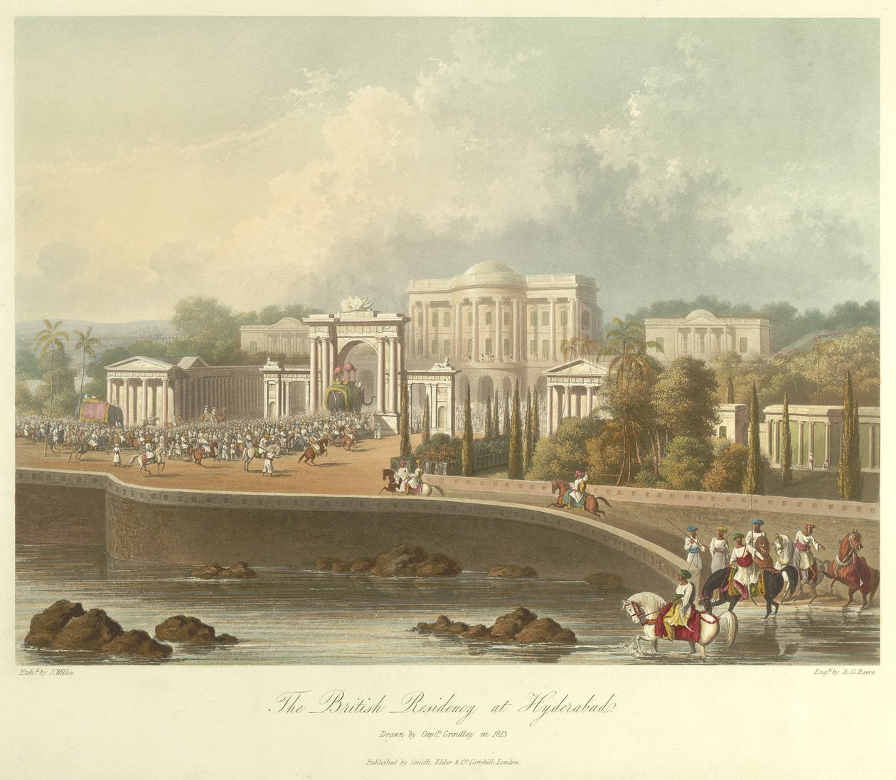 La Résidence britannique à Hyderabad, dessinée en 1813 - Robert Melville Grindlay