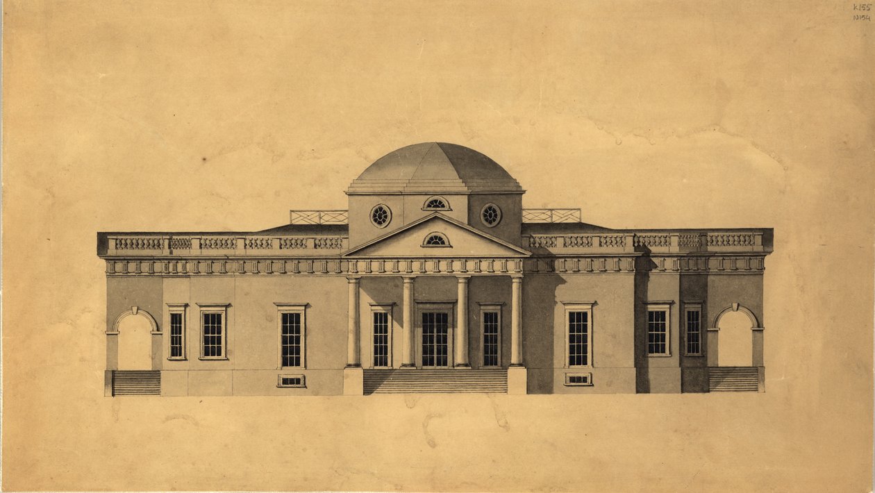 Monticello: 2e version élévation ouest, recto, 1803 - Robert Mills