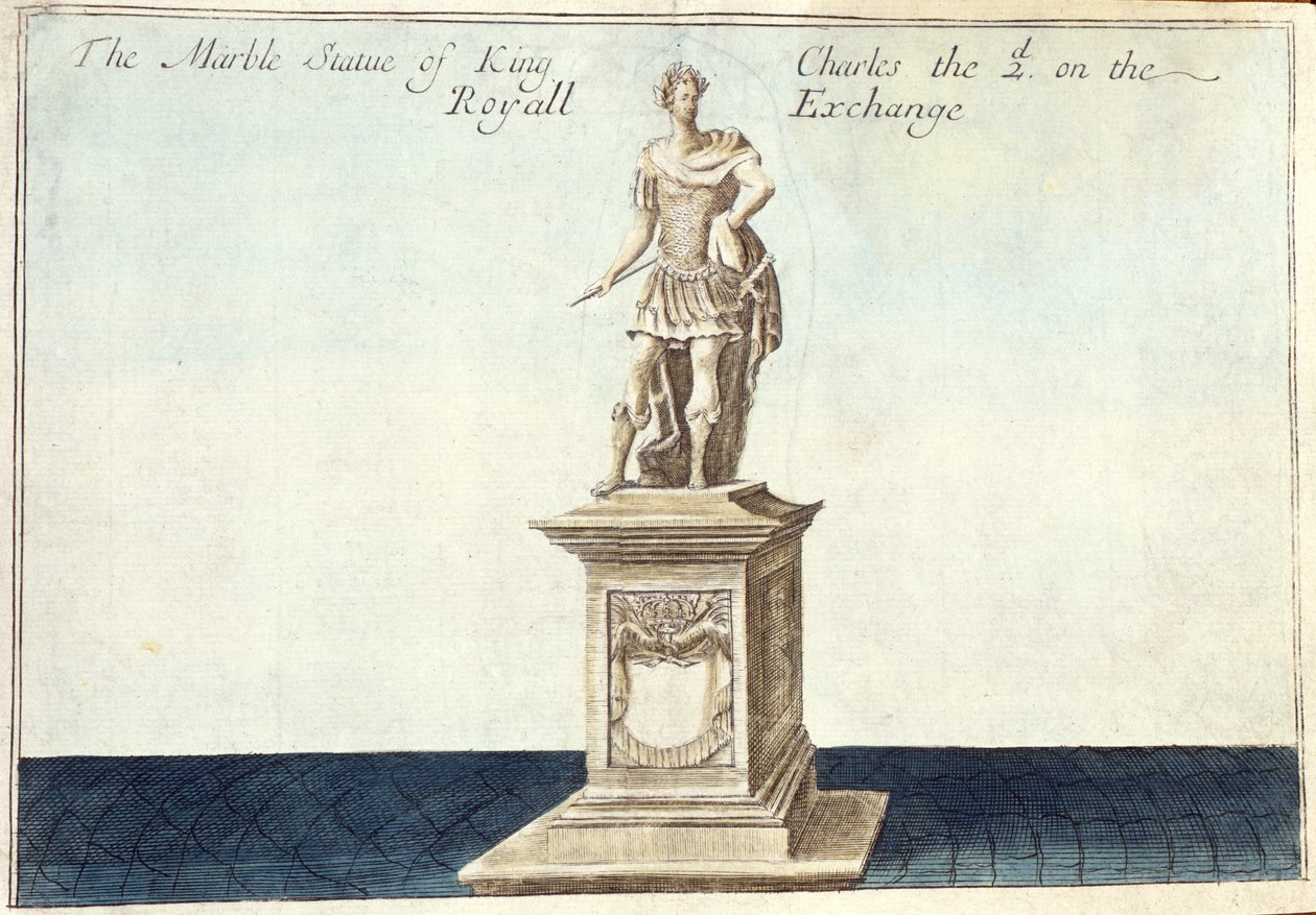 Statue en marbre du roi Charles II (1630-85) sur le Royal Exchange, de 