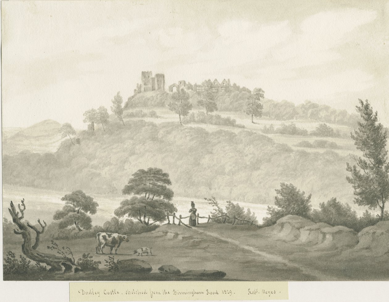 Château de Dudley : dessin sépia - Robert Noyes