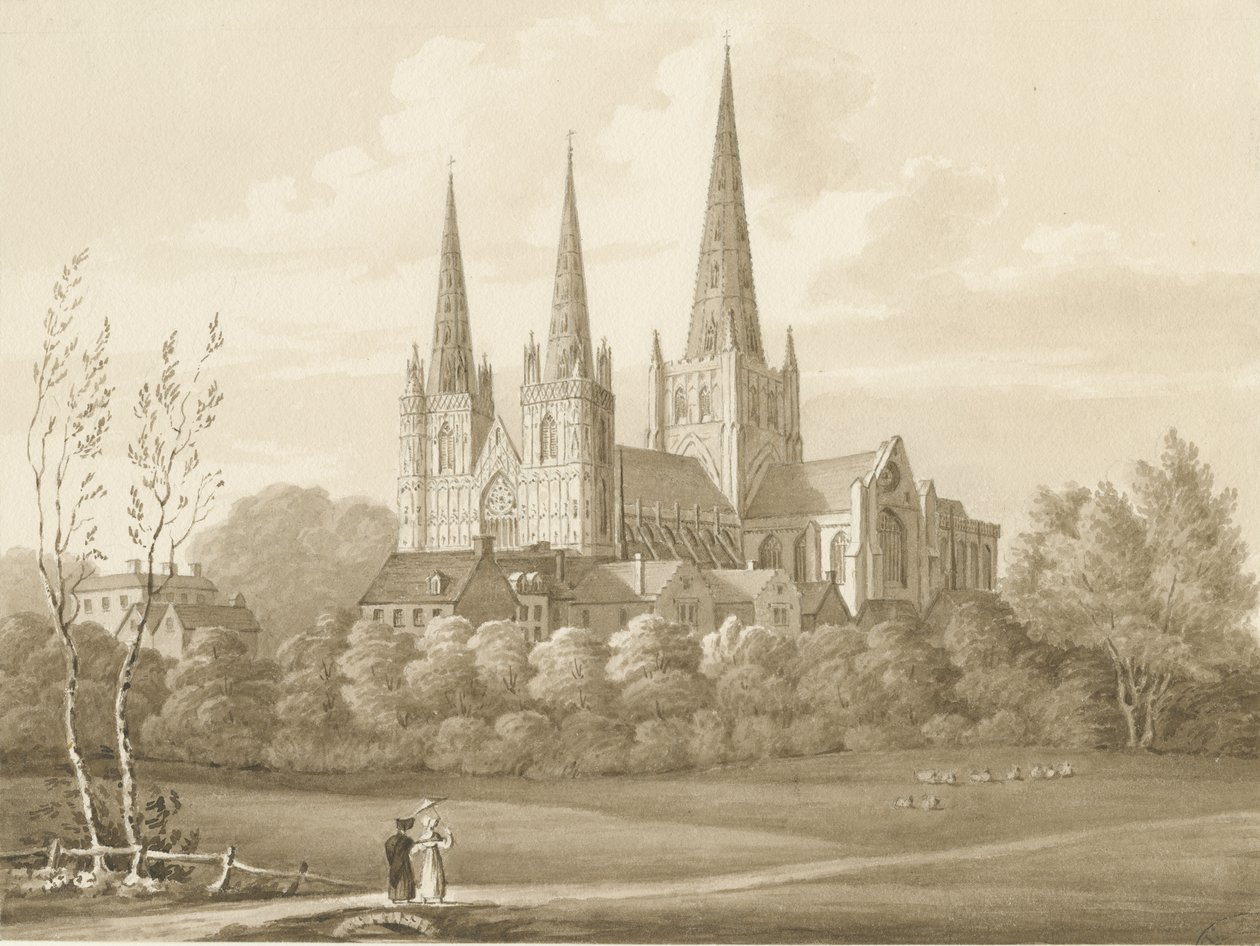 Cathédrale de Lichfield - Vue Ouest Sud-Ouest - Robert Noyes
