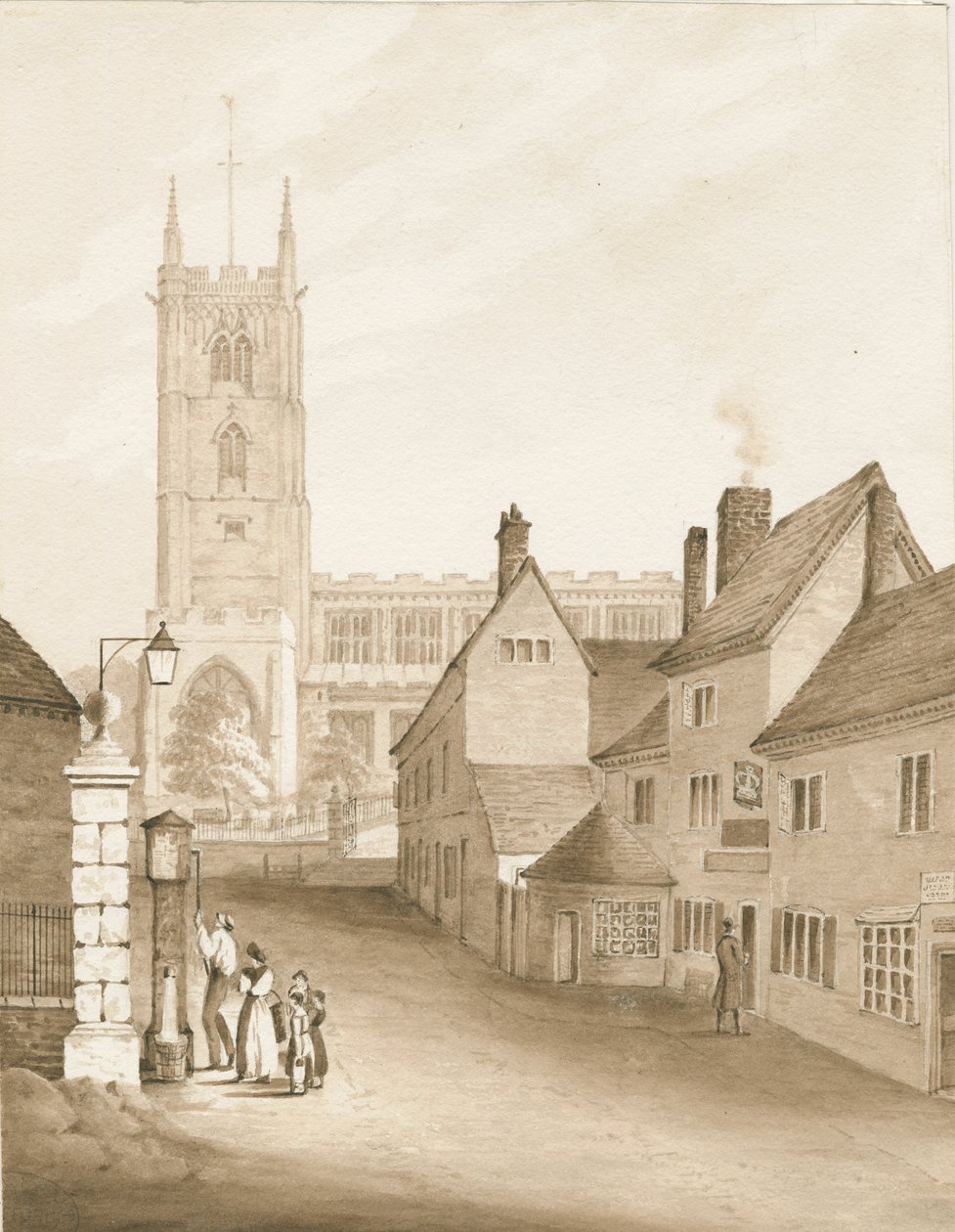 Wolverhampton - Église St. Peter: dessin sépia, 1838 - Robert Noyes
