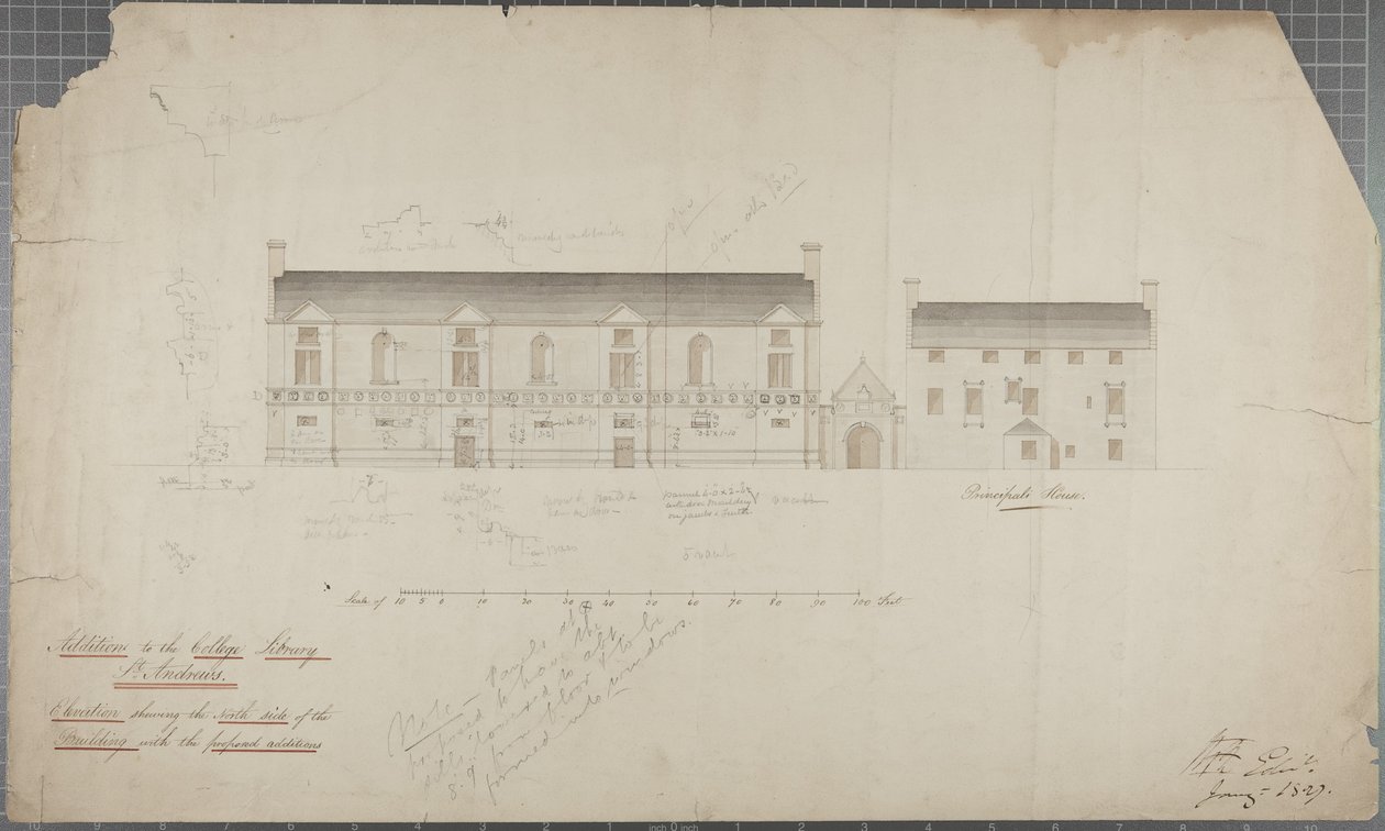 Dessin architectural de la bibliothèque universitaire, 1827 - Robert Payton Reid