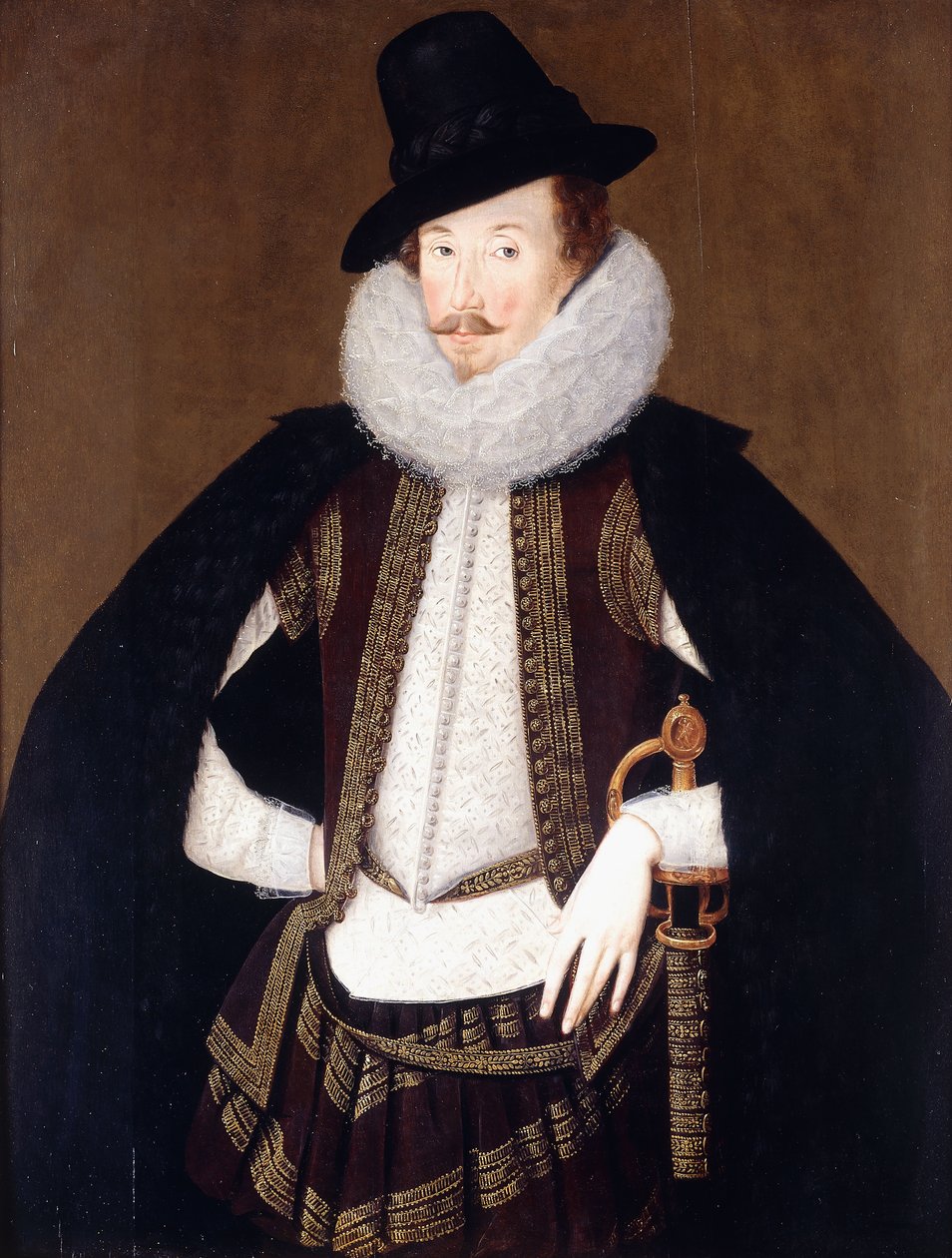 Portrait de Sir Charles Cornwallis, en manteau noir bordé de fourrure, doublet blanc et gilet brodé d