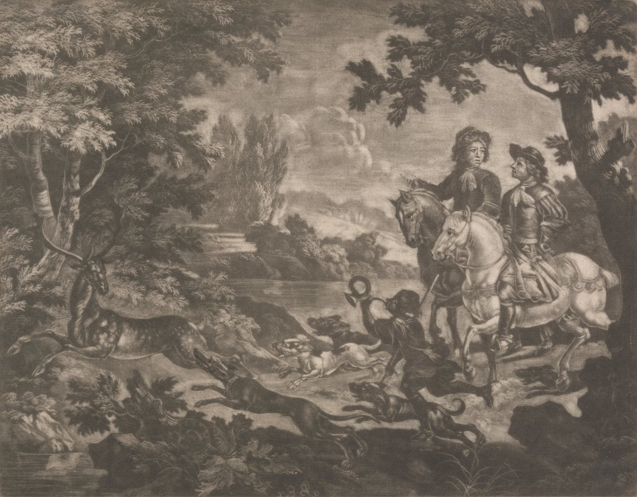 Chasseurs poursuivant un cerf - Robert Robinson