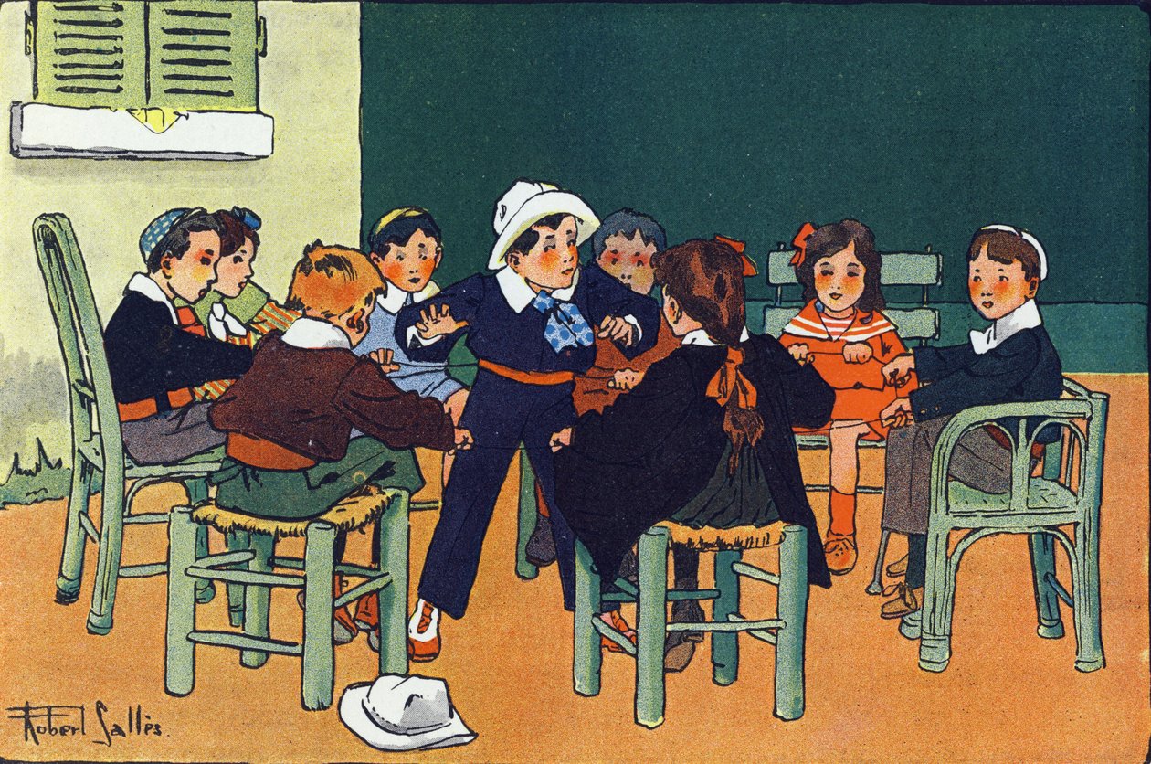 Au furet. Gravure dans "À quoi jouons-nous ?" par E. Weber avec des dessins aquarellés de Robert Salles (1871-1929). Librairie Garnier Frères, Paris - Robert Salles