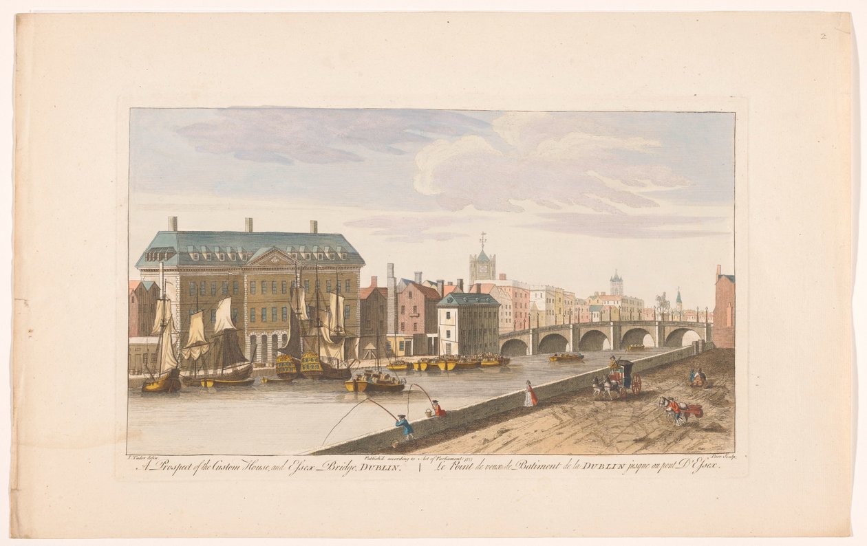Vue de la Custom House et du pont Essex sur la rivière Liffey à Dublin - Robert Sayer (possibly)