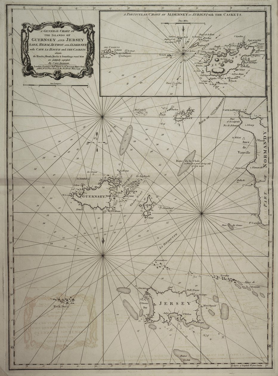 Carte générale des îles de Guernesey et Jersey, Sark, Herm, Jethou et Alderney, avec le Cap la Hague et les Caskets - Robert Sayer