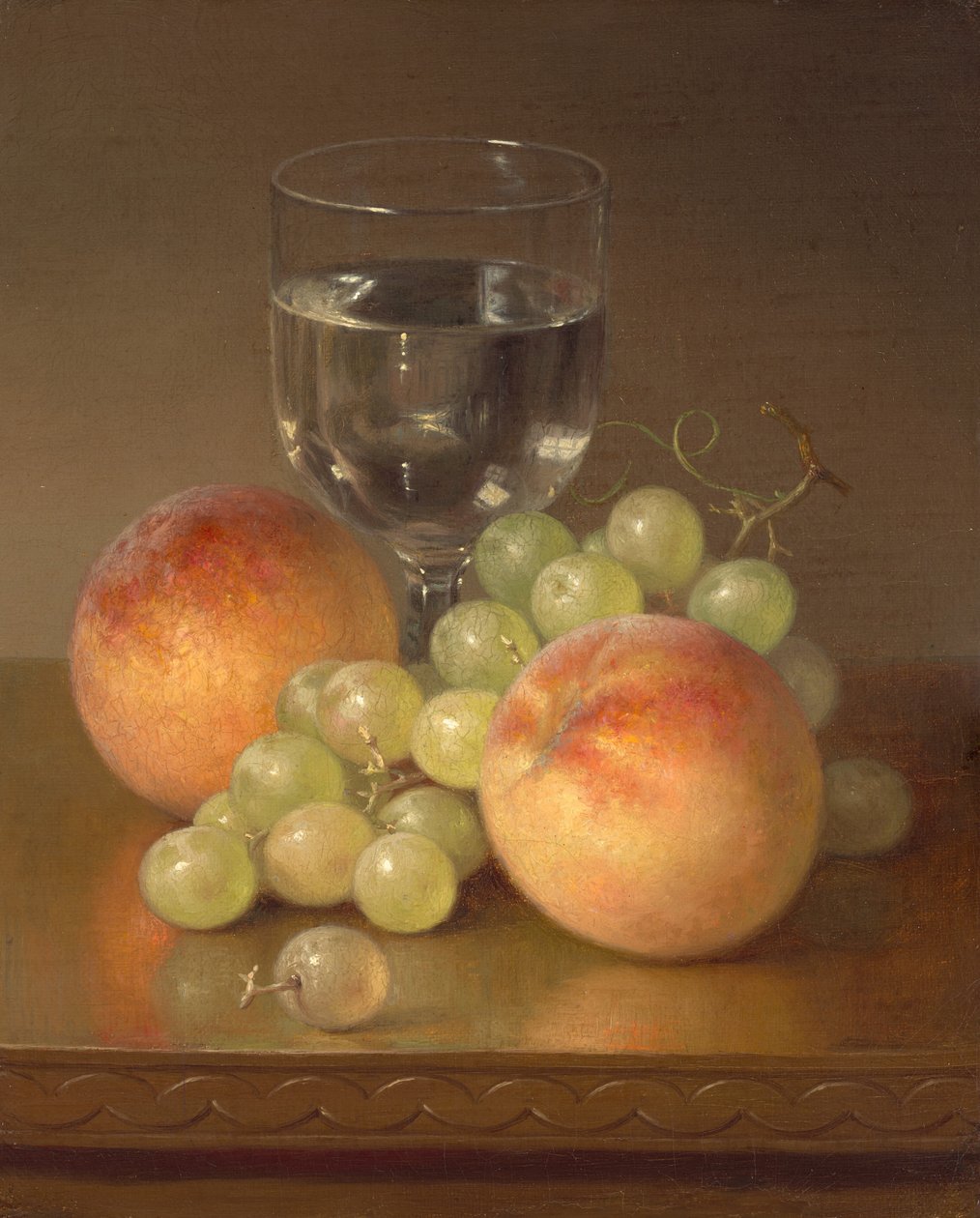 Nature morte, verre à vin, deux pêches, s.d. (huile sur toile) - Robert Spear Dunning