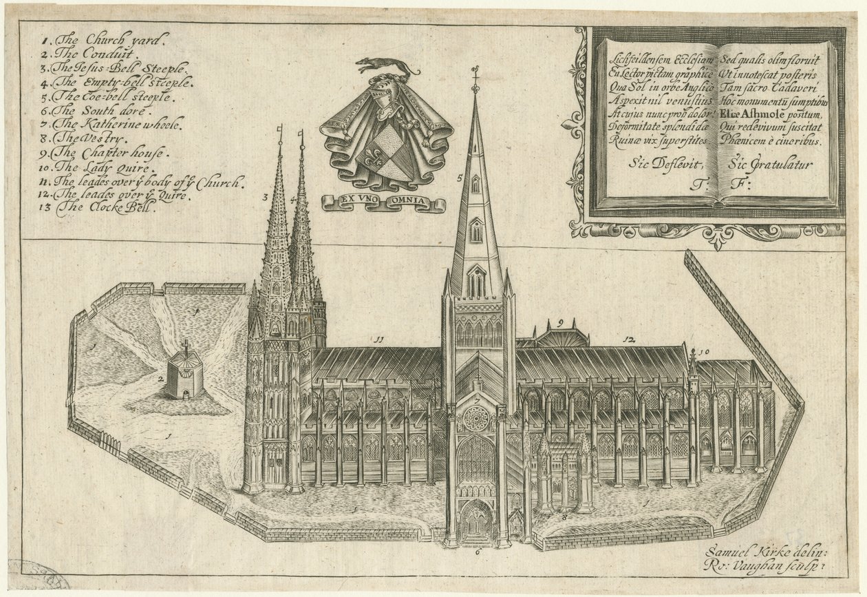 Cathédrale de Lichfield - Vue sud : gravure sur cuivre, nd [XVIIe siècle] - Robert Vaughan
