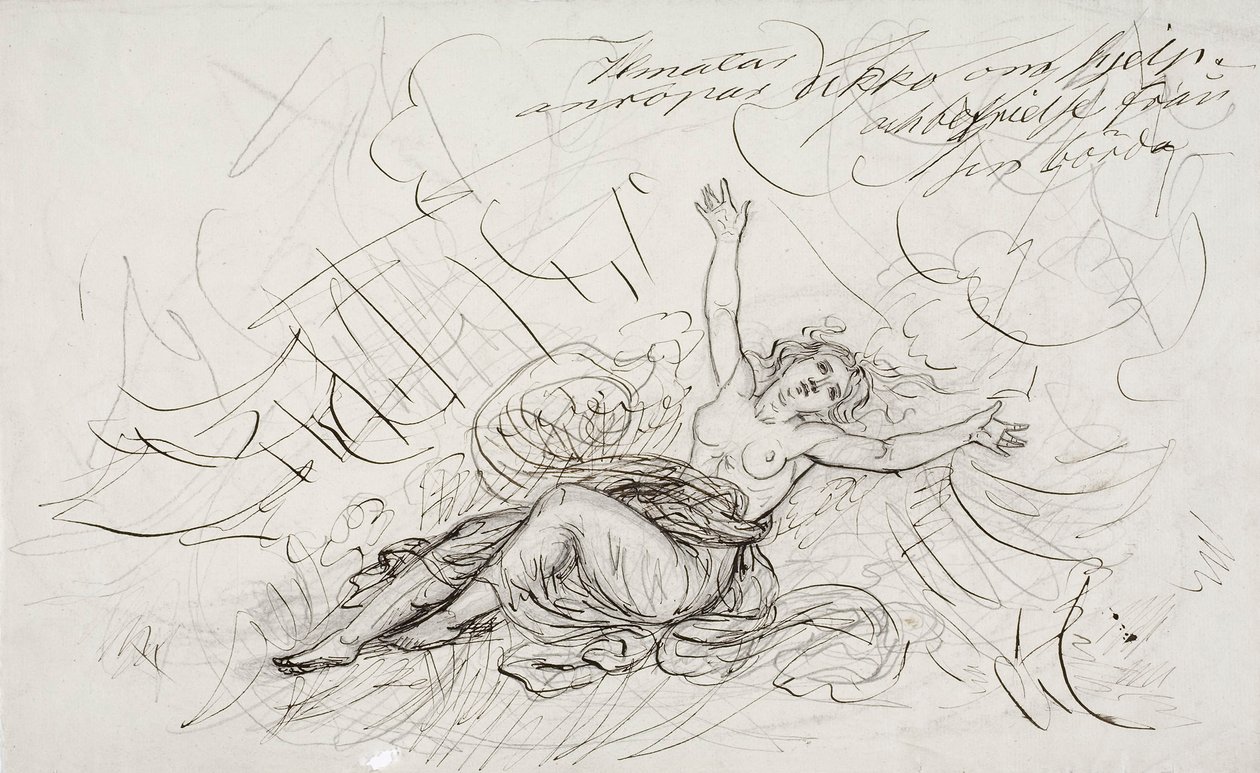 Ilmatar pleure Ukko, esquisse pour une série de dessins sur le thème du Kalevala - Robert Wilhelm Ekman