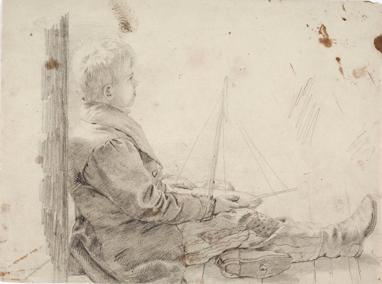 Garçon assis avec un voilier sur les genoux - Robert Wilhelm Ekman