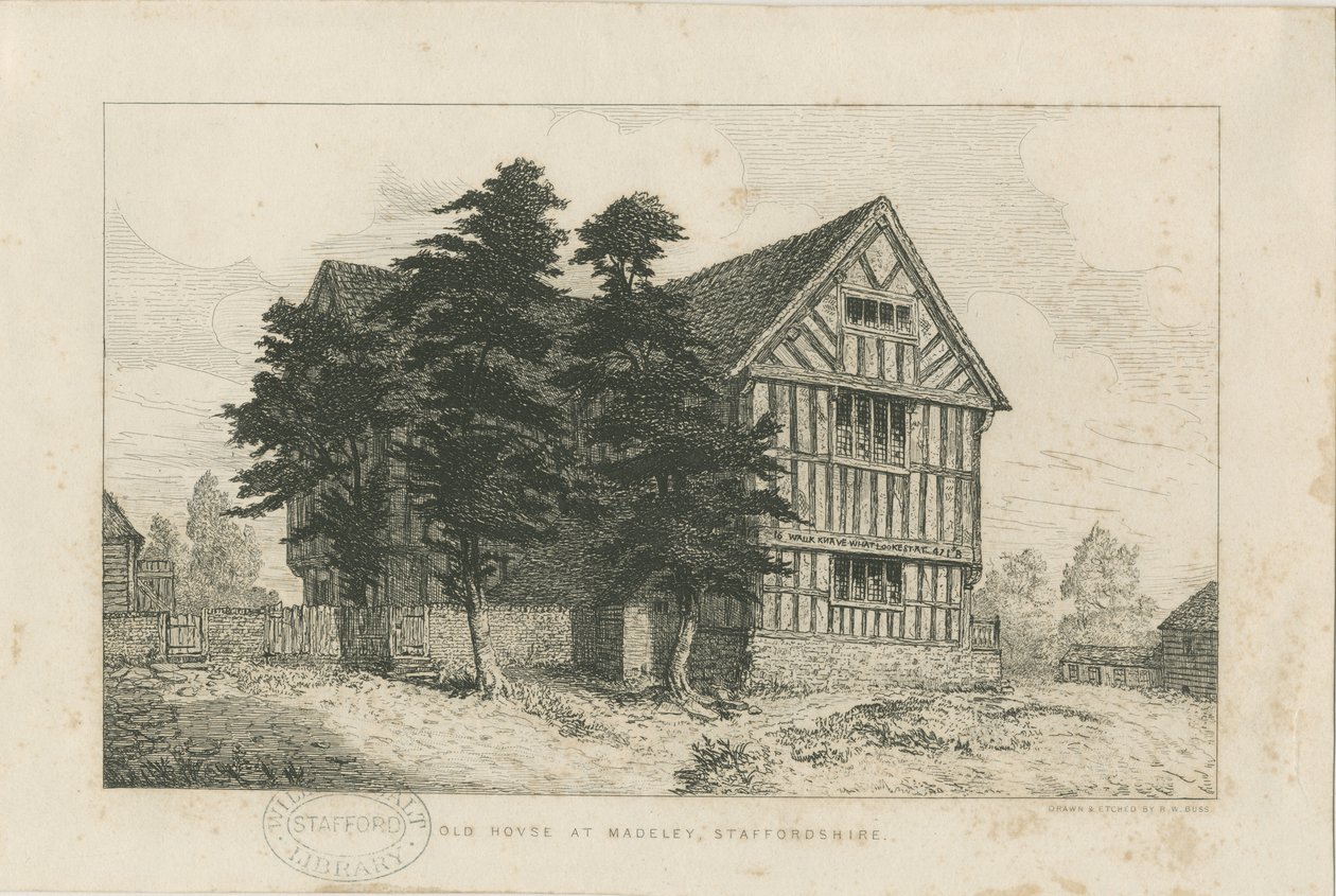 Madeley - Vieille maison : eau-forte, nd [1804-1875] (impression) - Robert William Buss