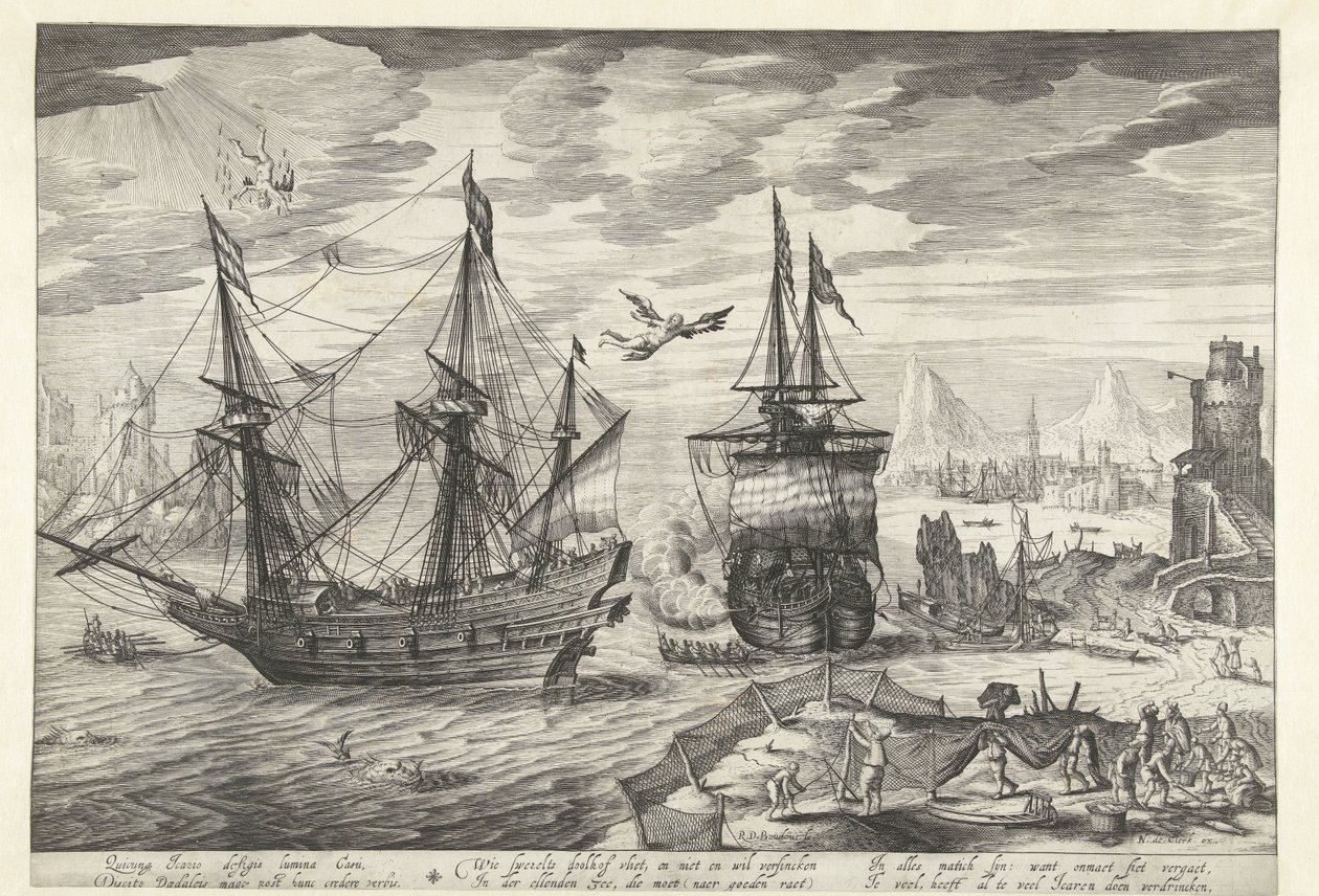 Port avec des navires, la chute d