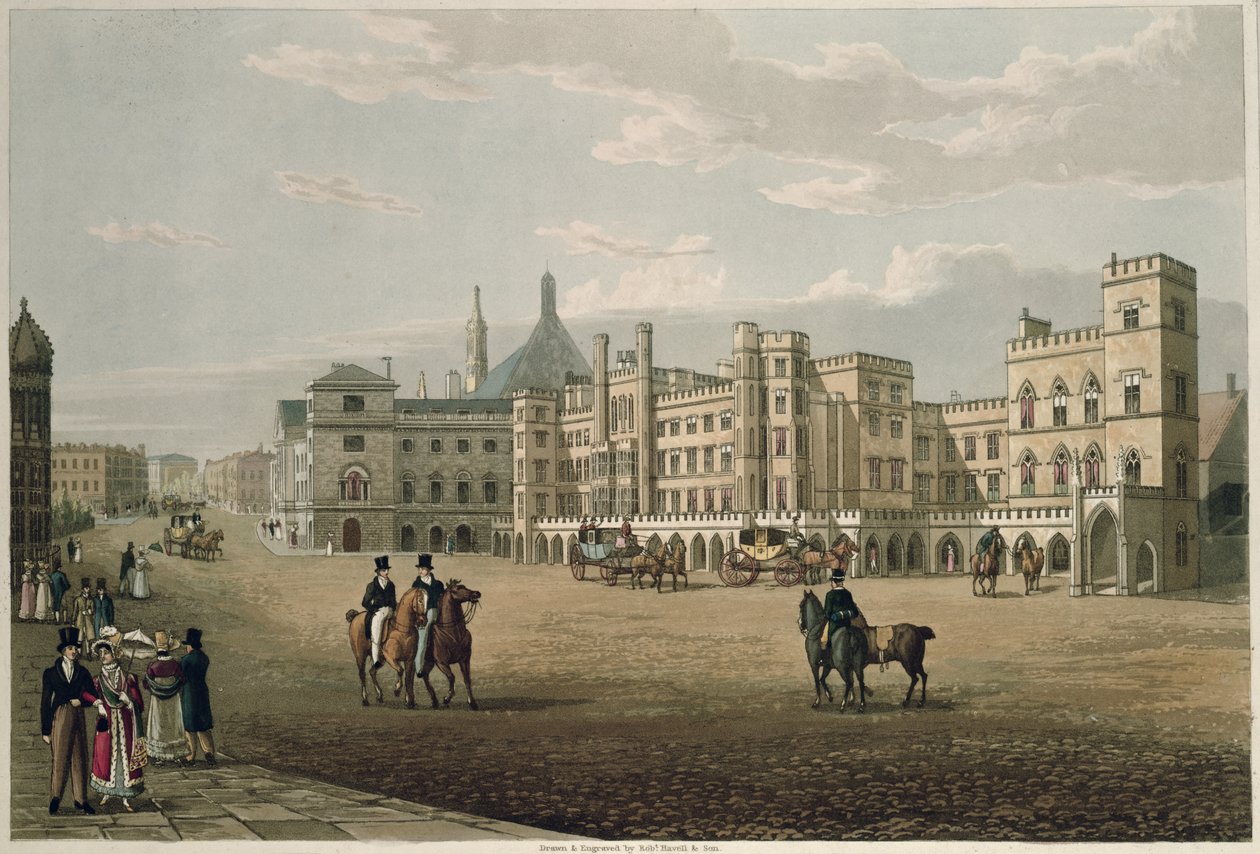 Vue de la Chambre des Lords et des Communes, depuis Old Palace Yard, pub. 1821 par Colnaghi und Co. - Robert the Elder and Younger Havell